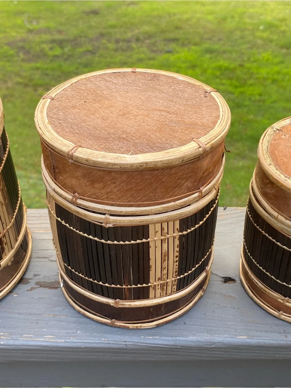 Handcrafted Indonesian Brown Bamboo Storage Canister Set of 3 Bark Box
